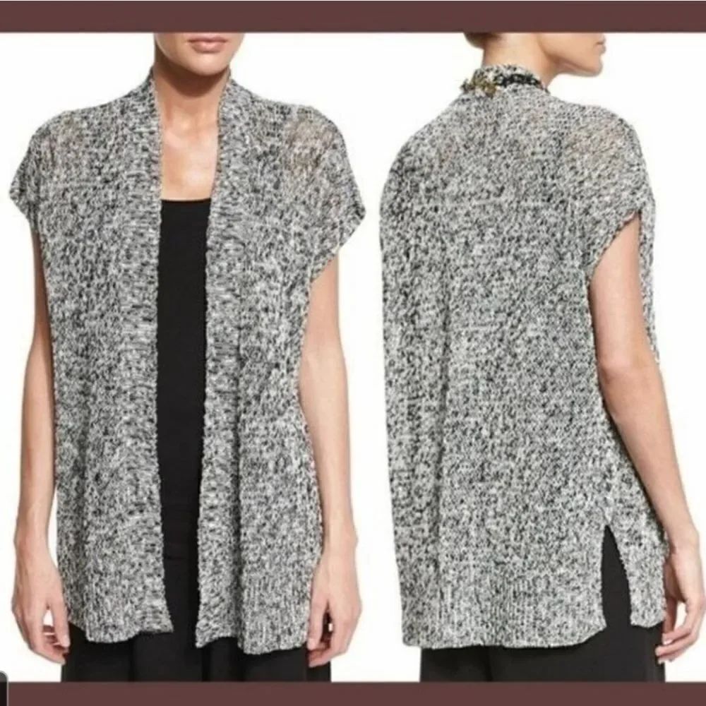 Eileen Fisher Linen Blend Open Front Cap Sleeve Cardigan Size Medium